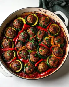 Moroccan Spiral Meatball Zucchini Bake
