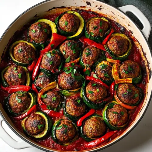 Moroccan Spiral Meatball Zucchini Bake