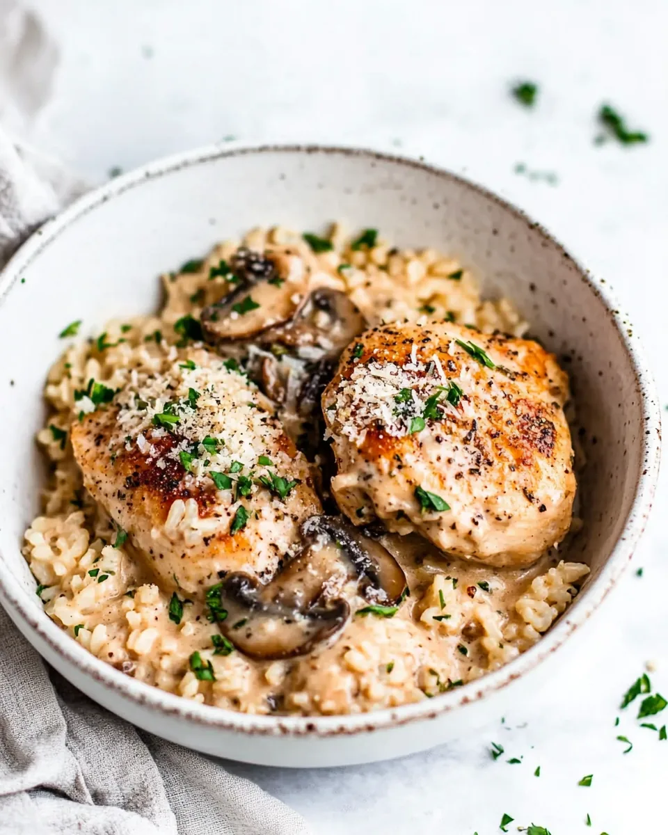 One Pot Creamy Parmesan Chicken with Mushroom Rice