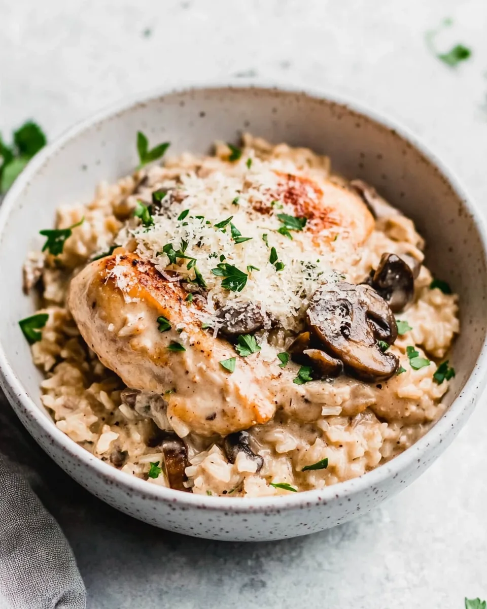 One Pot Creamy Parmesan Chicken with Mushroom Rice