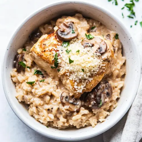 One Pot Creamy Parmesan Chicken with Mushroom Rice