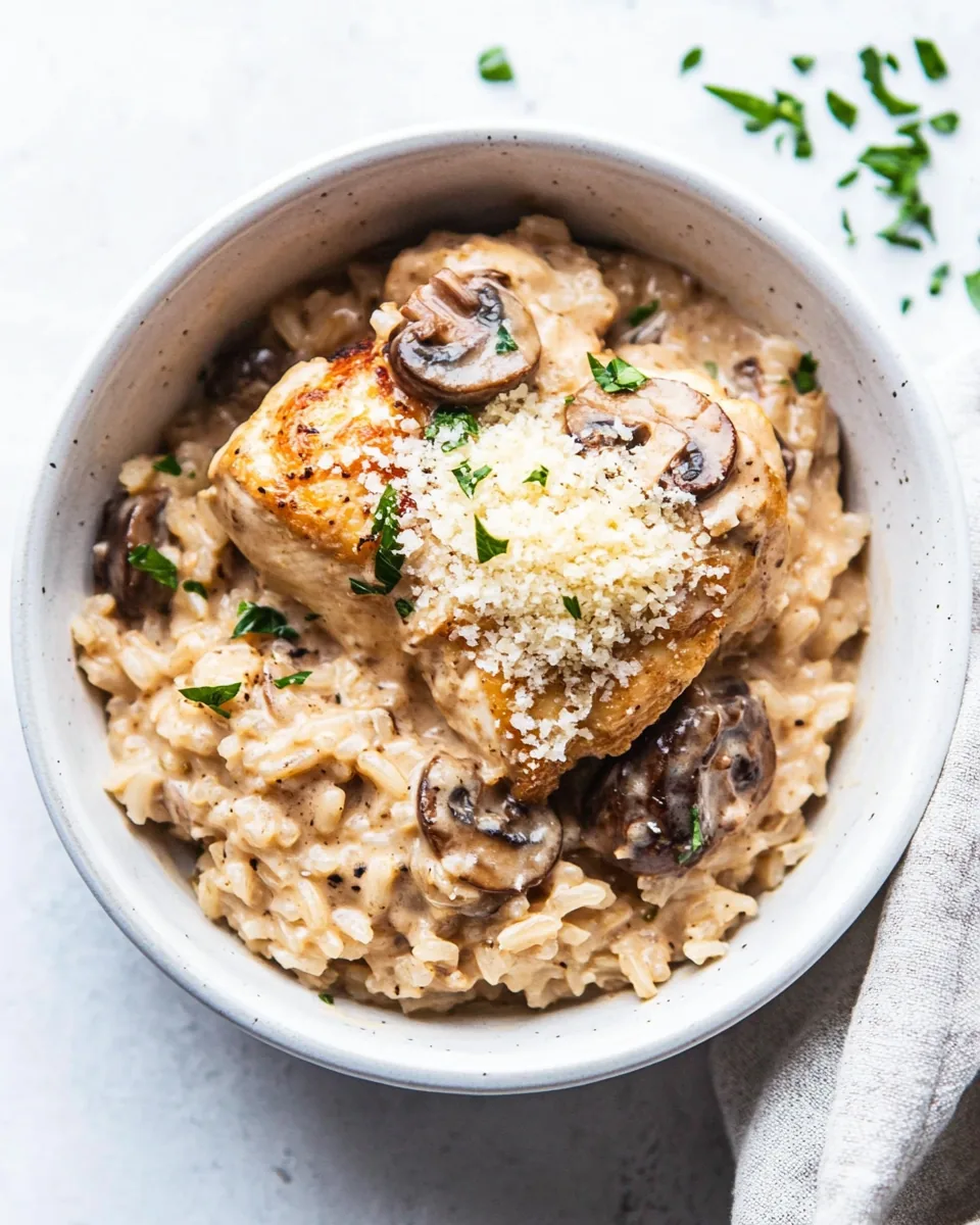 One Pot Creamy Parmesan Chicken with Mushroom Rice