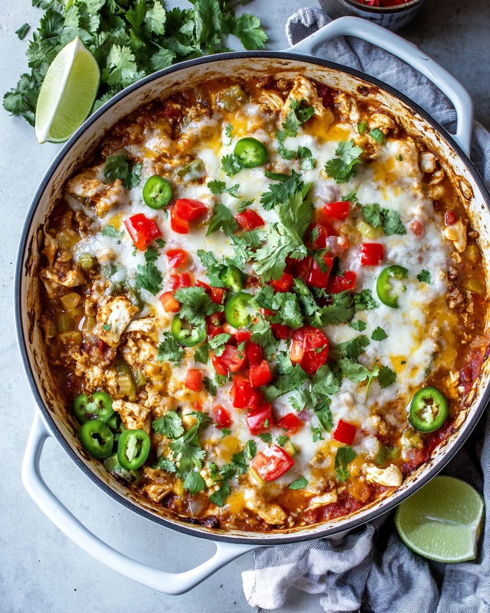 One Skillet White Chicken Chili Bake