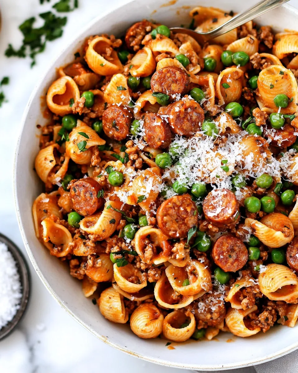 Pasta with Turkey Sausage and Peas
