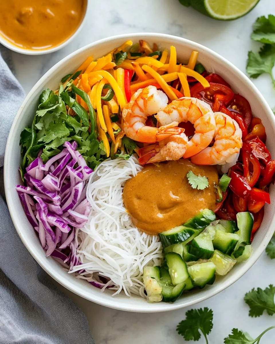 Rainbow Spring Roll Bowls with Shrimp or Chicken