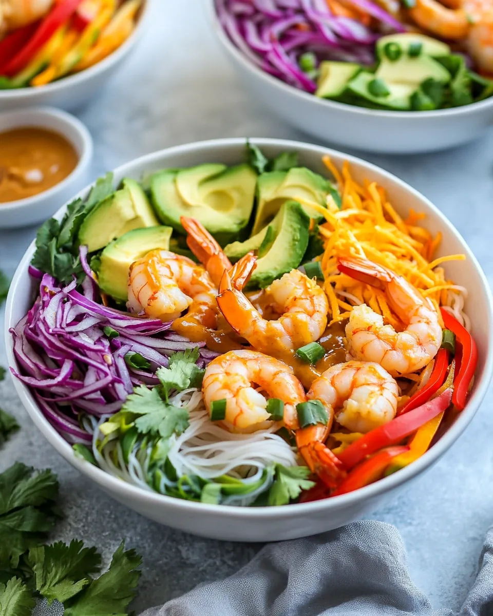 Rainbow Spring Roll Bowls with Shrimp or Chicken