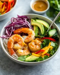 Rainbow Spring Roll Bowls with Shrimp or Chicken