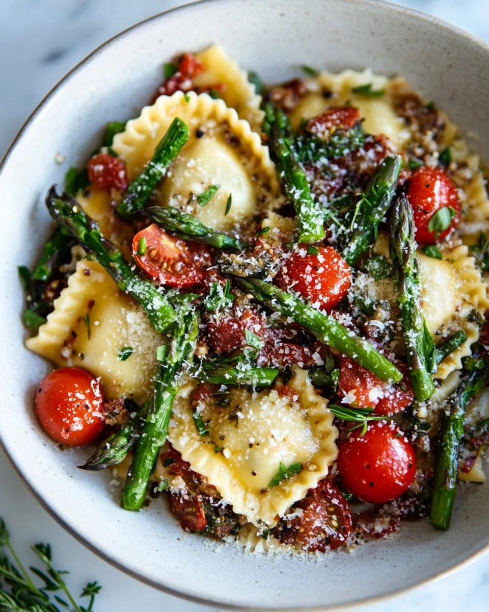Ravioli with Tomatoes Asparagus Garlic Herbs