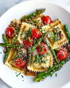 Ravioli with Tomatoes Asparagus Garlic Herbs