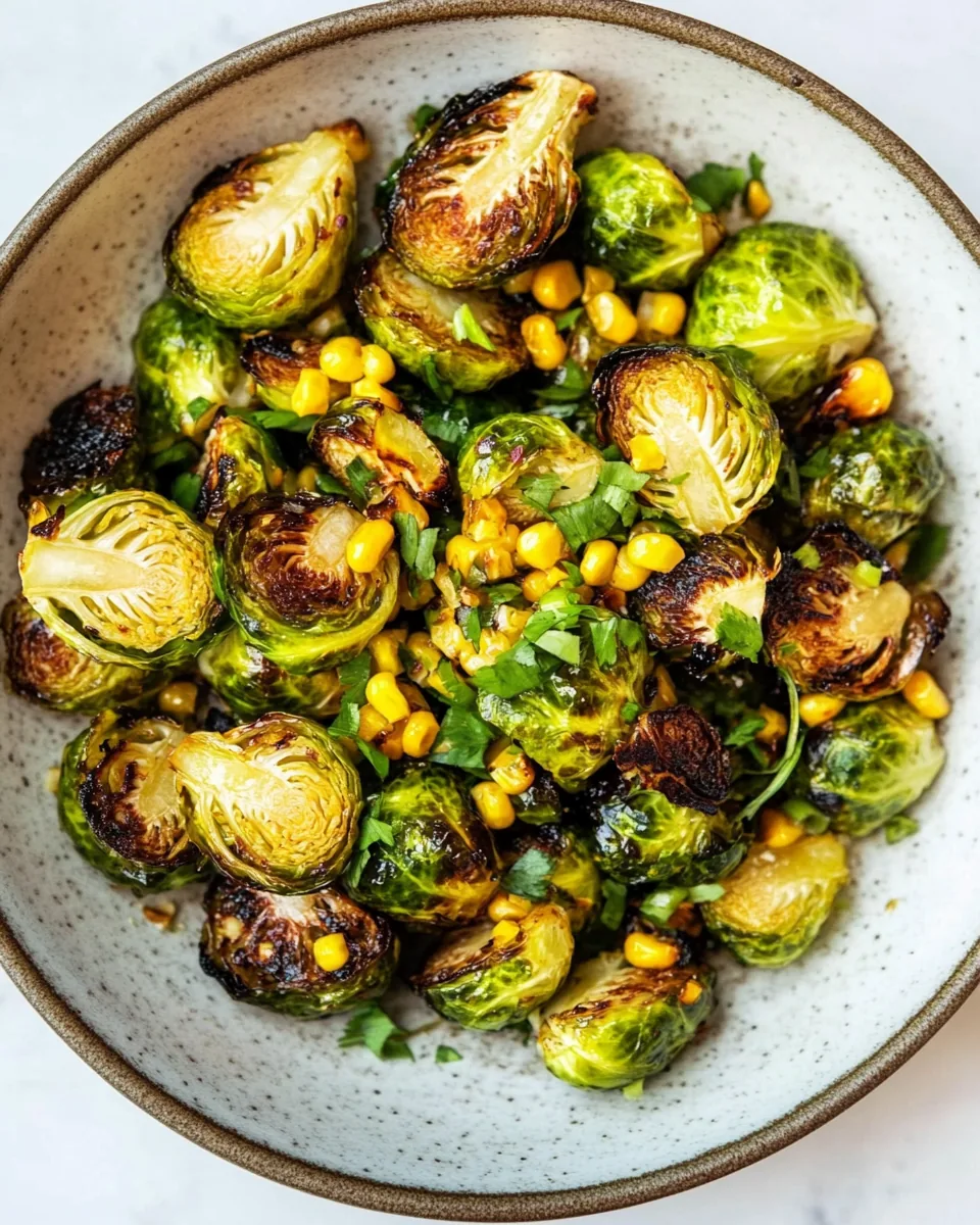 Roasted Brussels Sprouts with Spicy Charred Corn