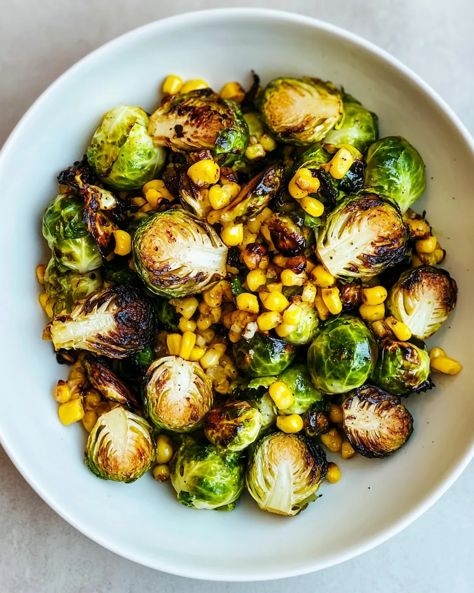 Roasted Brussels Sprouts with Spicy Charred Corn