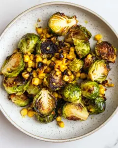 Roasted Brussels Sprouts with Spicy Charred Corn