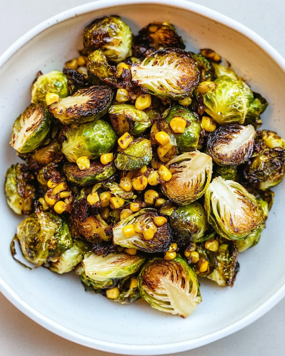 Roasted Brussels Sprouts with Spicy Charred Corn