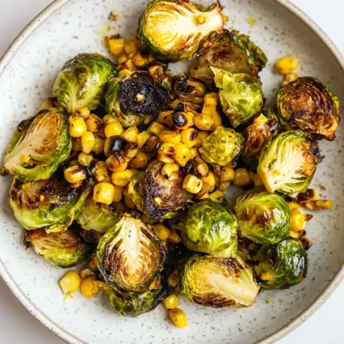 Roasted Brussels Sprouts with Spicy Charred Corn