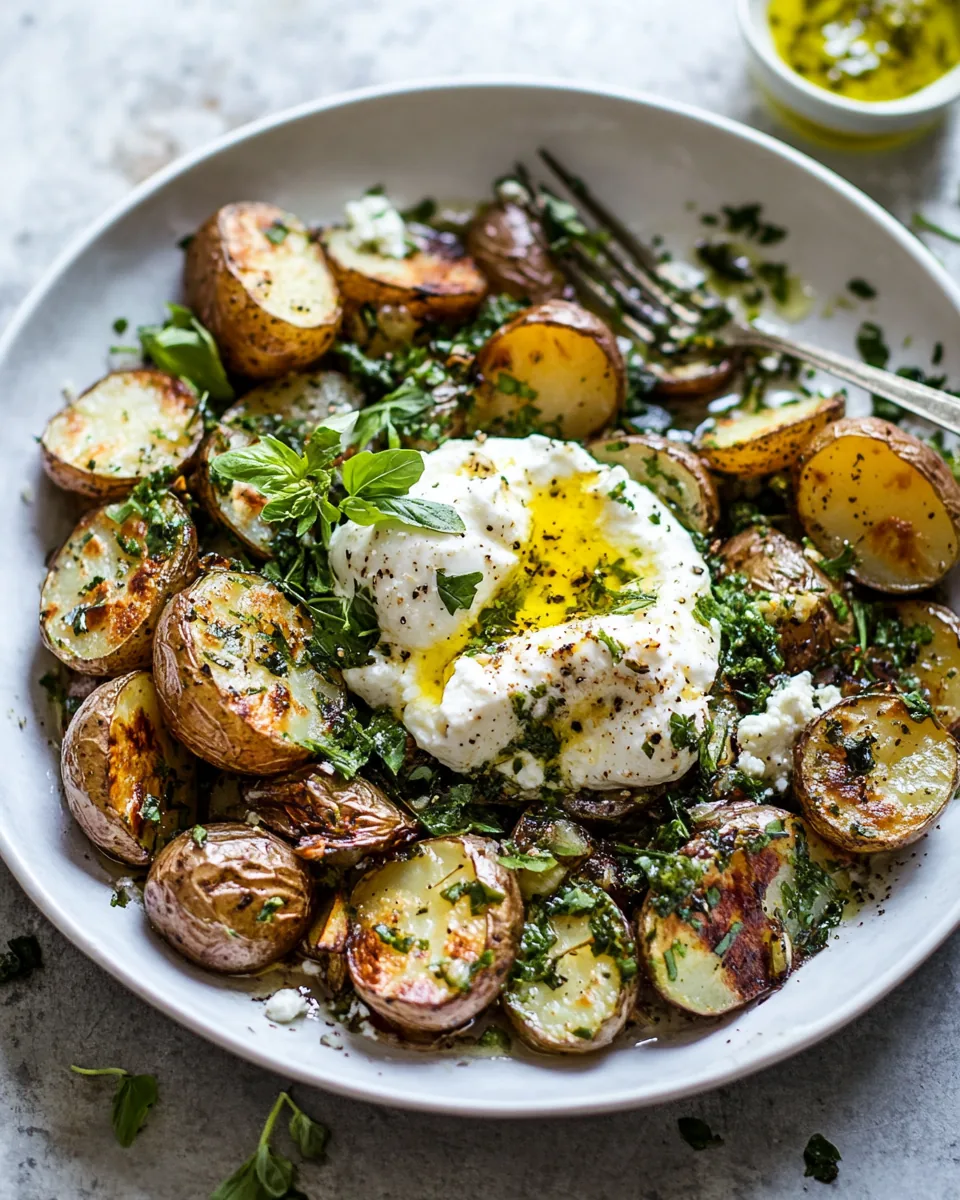 Roasted Mixed Potatoes with Spring Herbs and Burrata