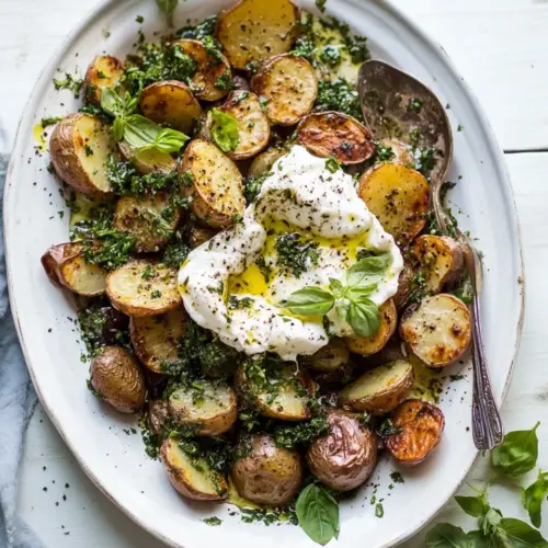 Roasted Mixed Potatoes with Spring Herbs and Burrata