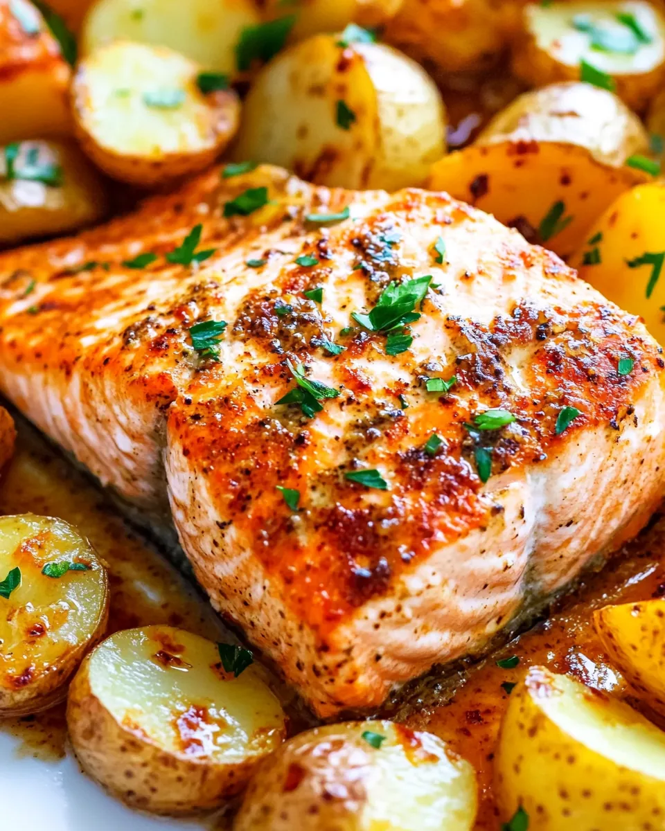 Lemon Dijon Baked Salmon and Potatoes