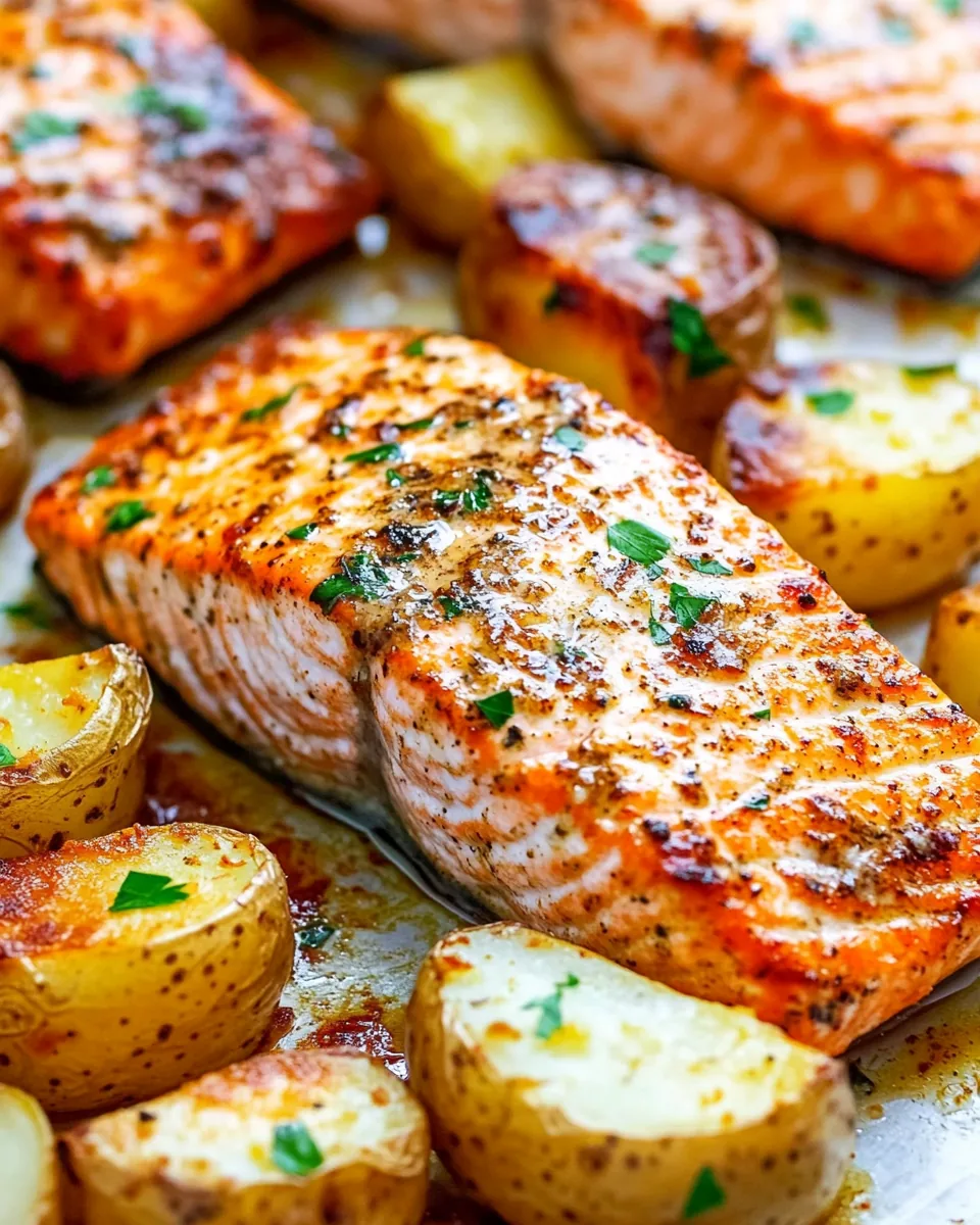 Lemon Dijon Baked Salmon and Potatoes