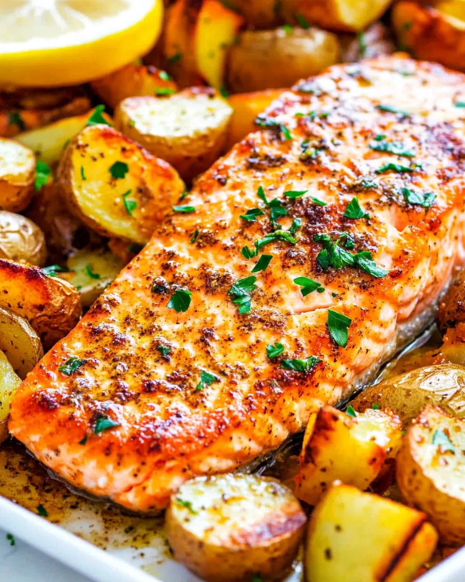 Lemon Dijon Baked Salmon and Potatoes