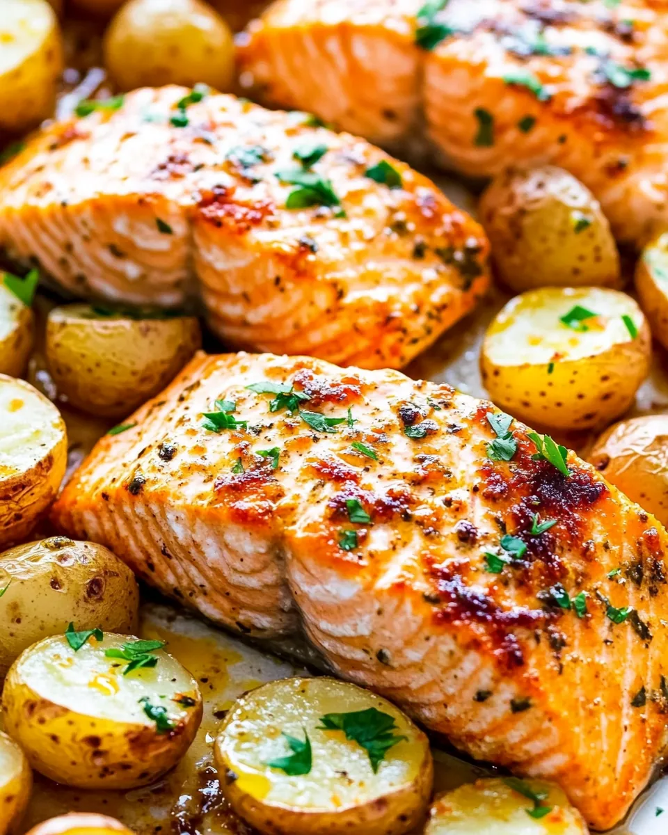 Lemon Dijon Baked Salmon and Potatoes