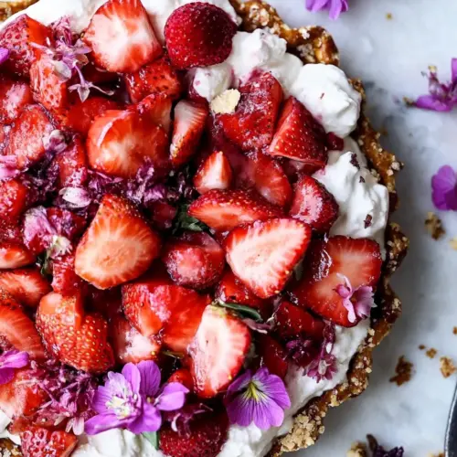 Simple Strawberry and Cream Rye Pretzel Tart