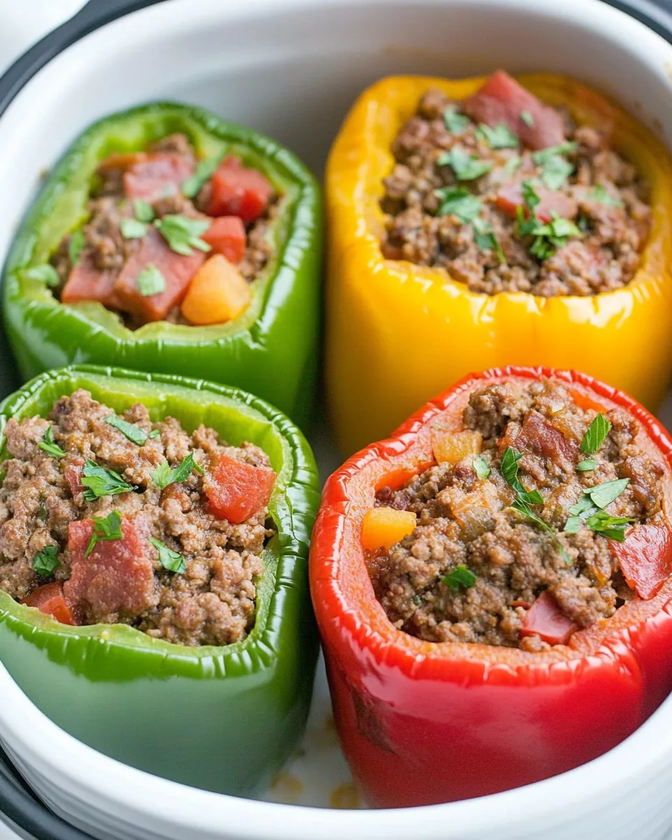 Slow Cooker Meatloaf Stuffed Peppers