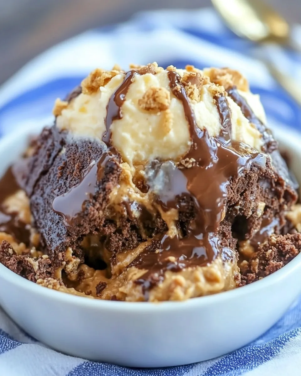 Slow Cooker Peanut Butter Brownie Pudding