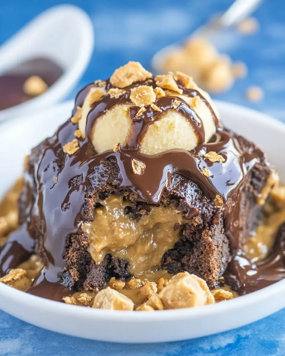 Slow Cooker Peanut Butter Brownie Pudding