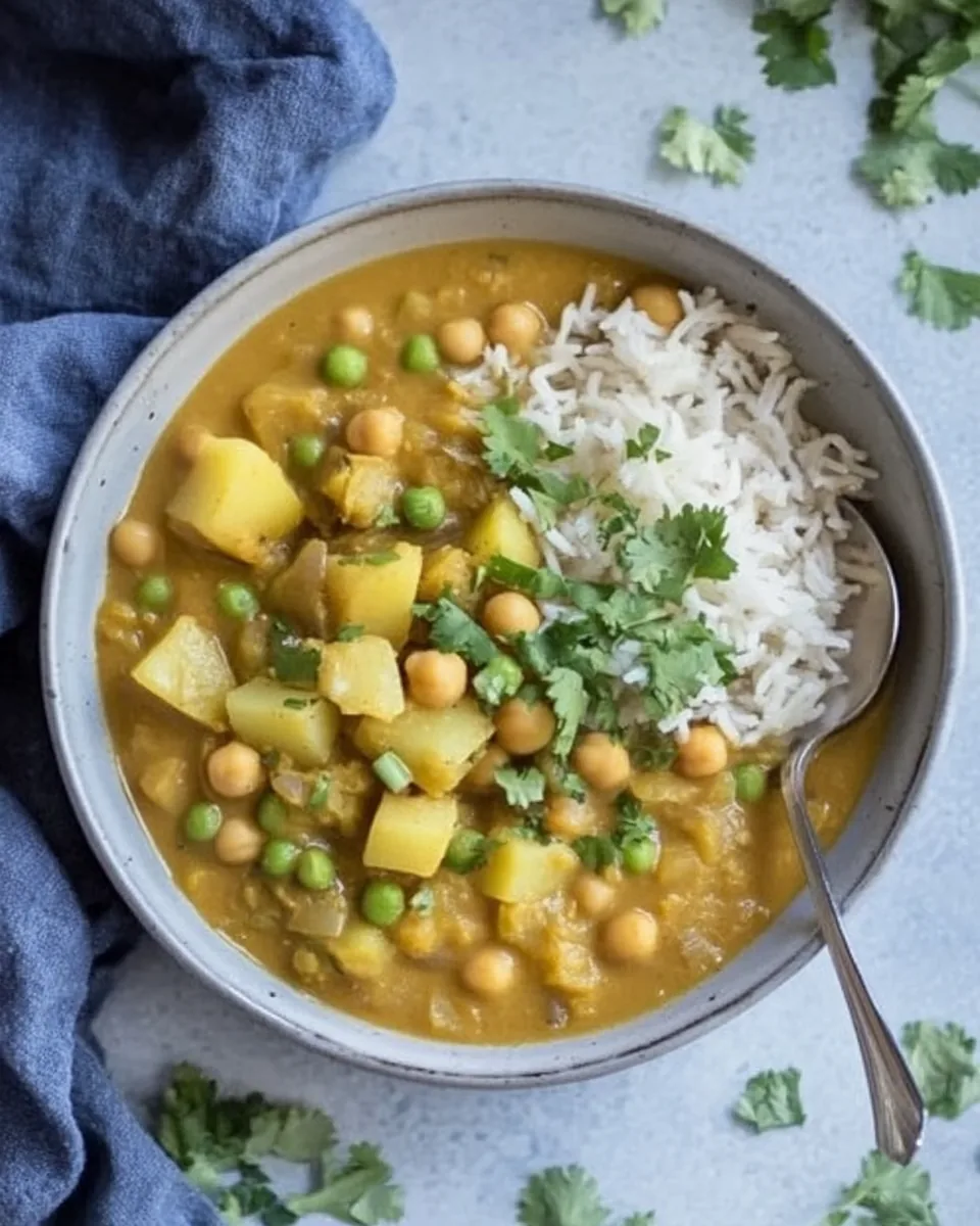 Slow Cooker Red Lentil Chickpea Curry with Potatoes Peas