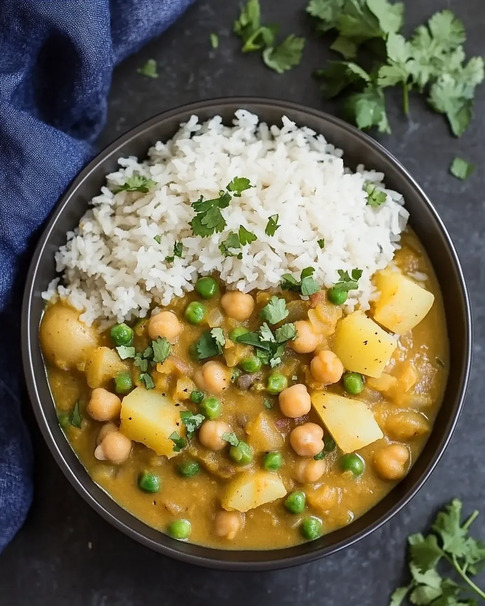 Slow Cooker Red Lentil Chickpea Curry with Potatoes Peas