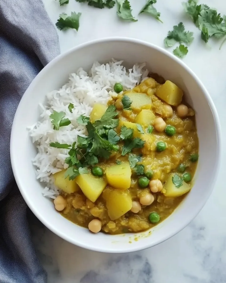 Slow Cooker Red Lentil Chickpea Curry with Potatoes Peas