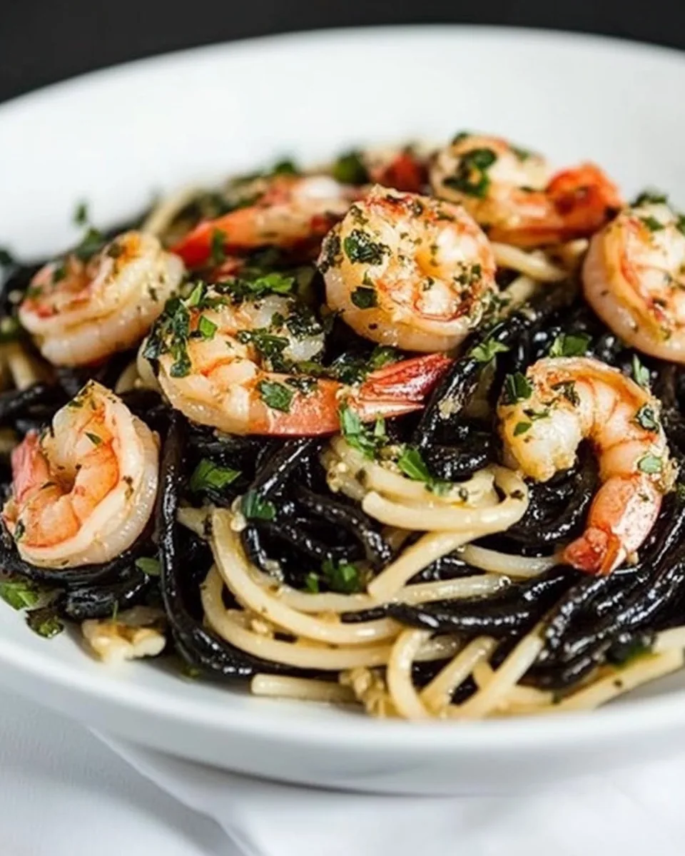 Spaghetti Nero with Garlic Shrimp