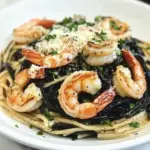 Spaghetti Nero with Garlic Shrimp