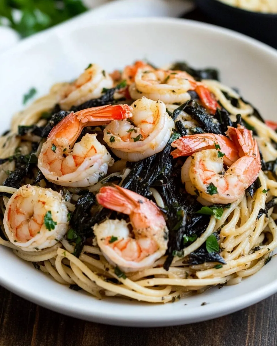Spaghetti Nero with Garlic Shrimp