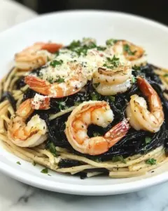 Spaghetti Nero with Garlic Shrimp