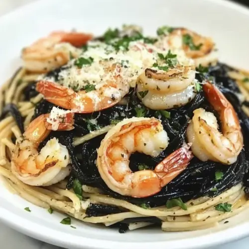 Spaghetti Nero with Garlic Shrimp