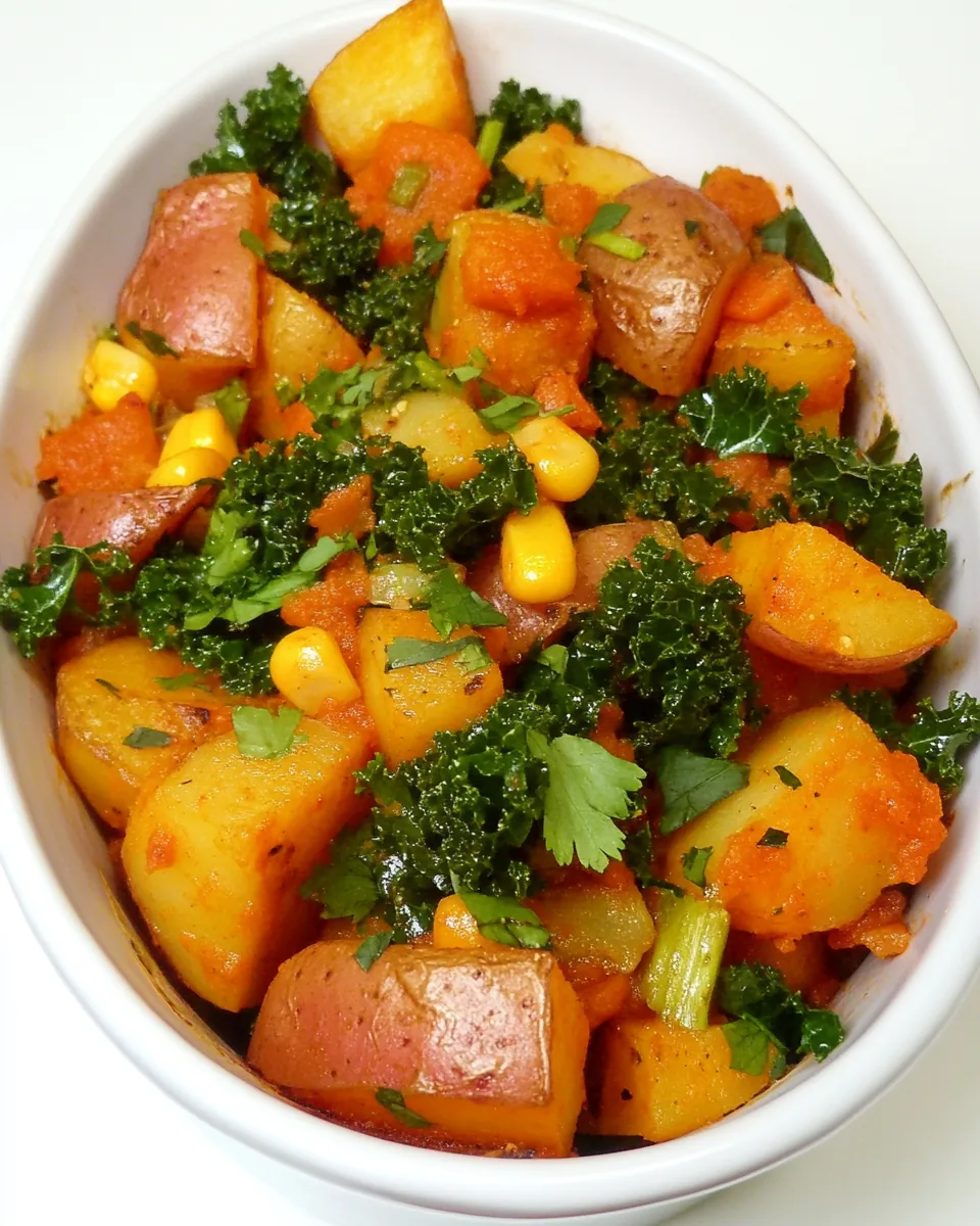 Spanish Roasted Potatoes with Kale and Sweet Corn