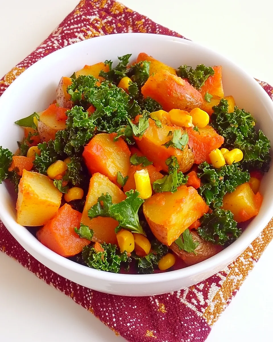 Spanish Roasted Potatoes with Kale and Sweet Corn