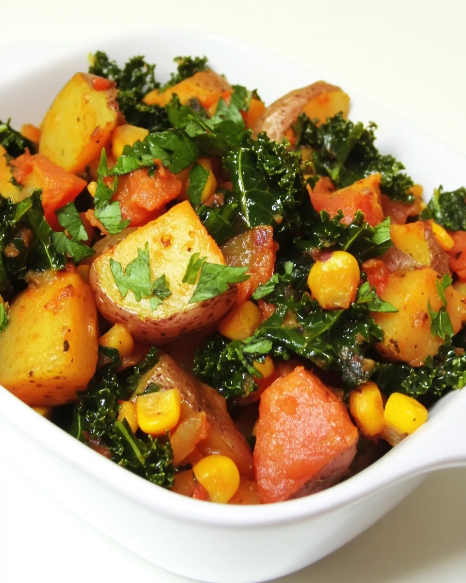Spanish Roasted Potatoes with Kale and Sweet Corn