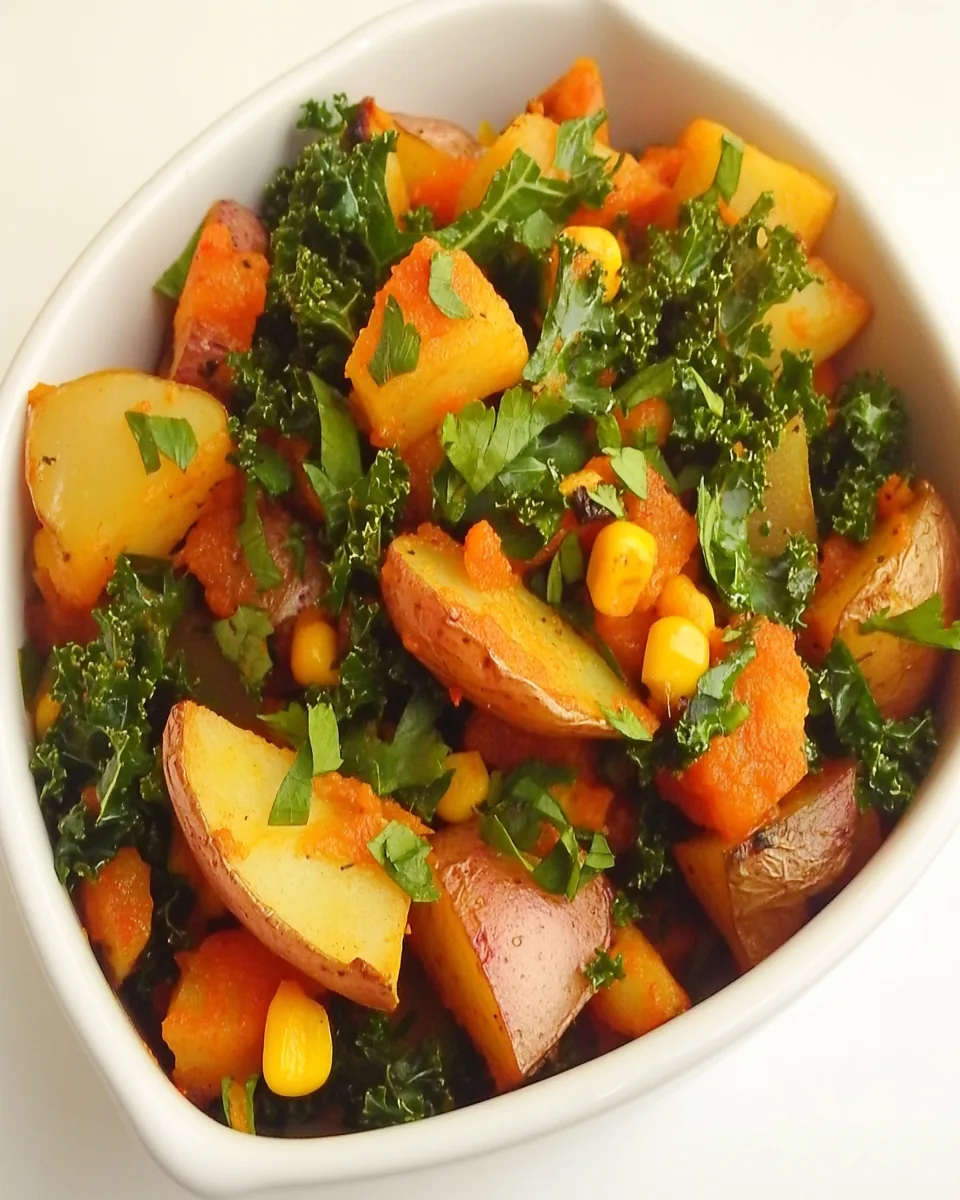 Spanish Roasted Potatoes with Kale and Sweet Corn