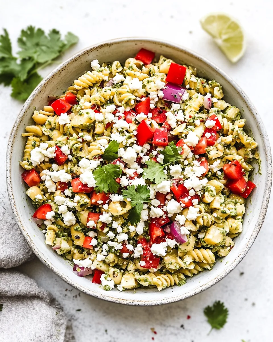 Street Corn Pasta Salad with Cilantro Pesto Goat Cheese