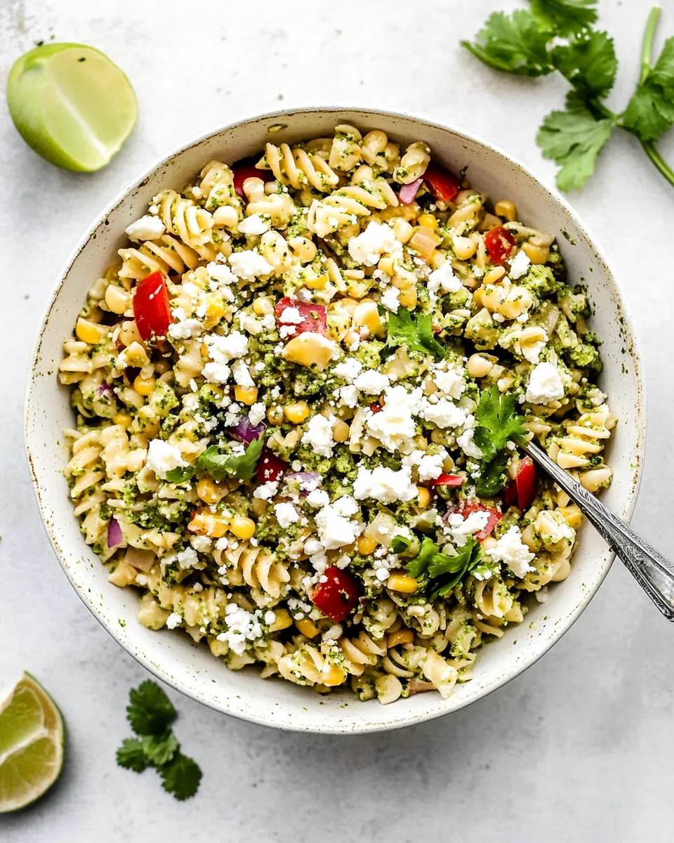 Street Corn Pasta Salad with Cilantro Pesto Goat Cheese