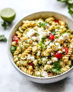 Street Corn Pasta Salad with Cilantro Pesto Goat Cheese