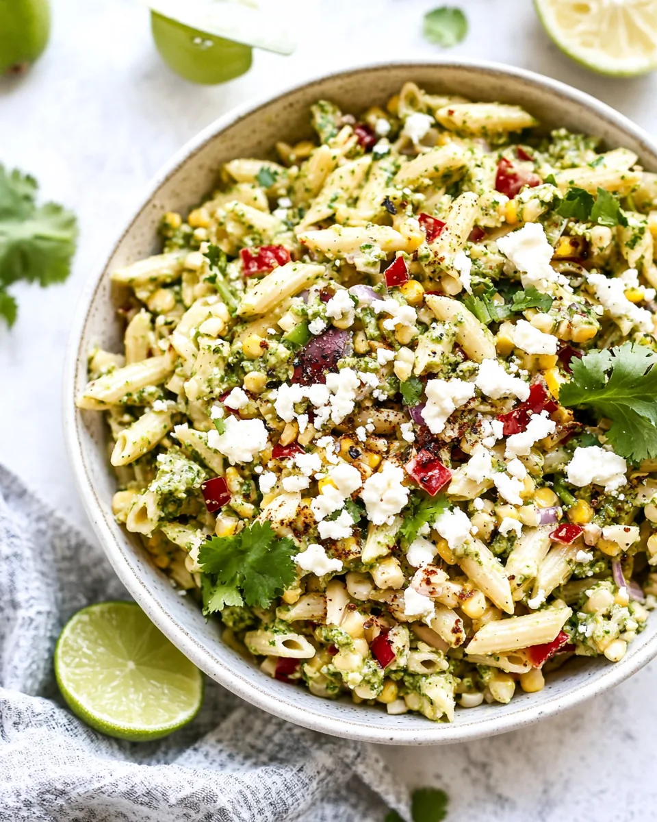 Street Corn Pasta Salad with Cilantro Pesto Goat Cheese
