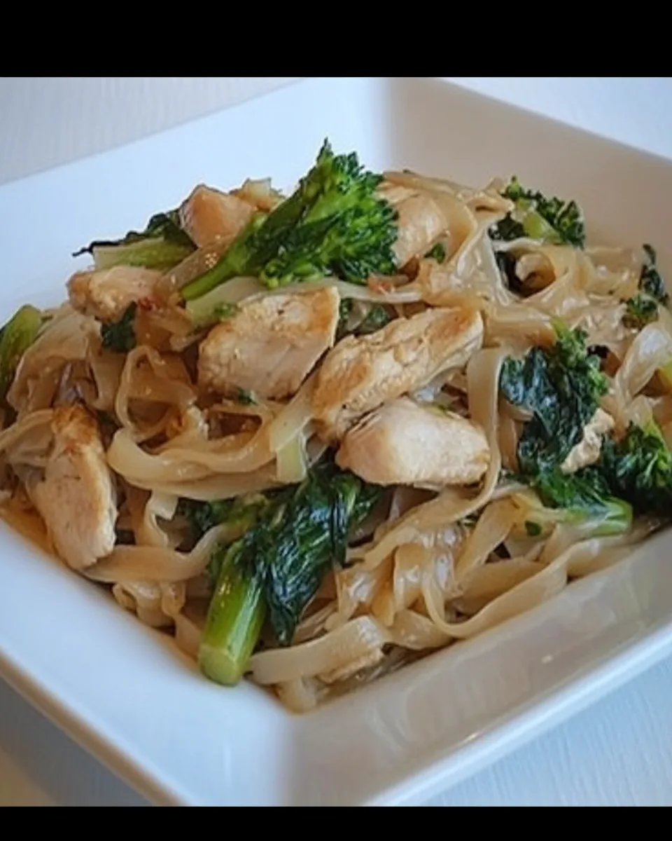 Thai Style Stir Fried Noodles with Chicken and Broccolini