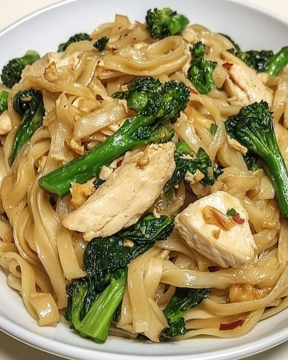 Thai Style Stir Fried Noodles with Chicken and Broccolini