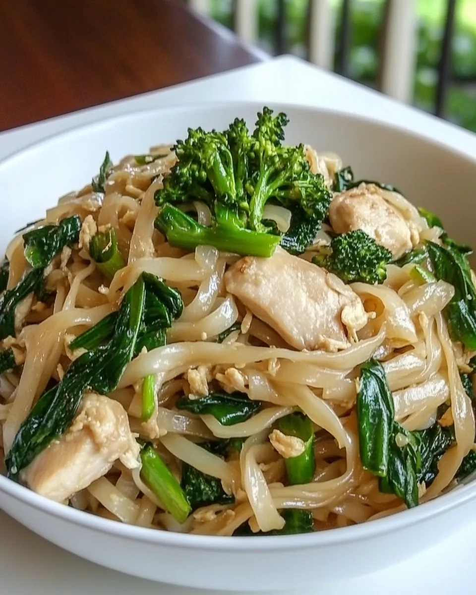 Thai Style Stir Fried Noodles with Chicken and Broccolini