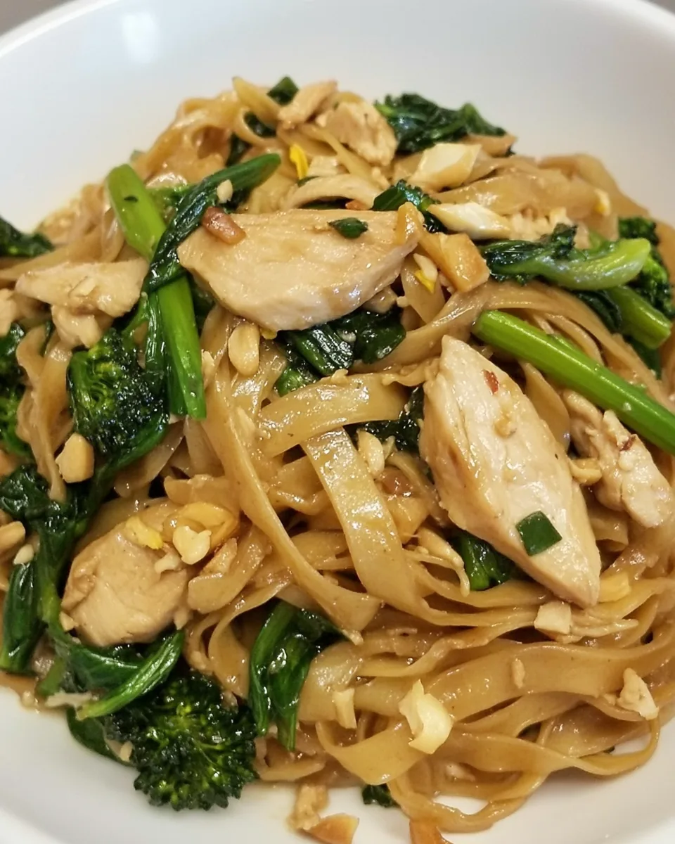 Thai Style Stir Fried Noodles with Chicken and Broccolini