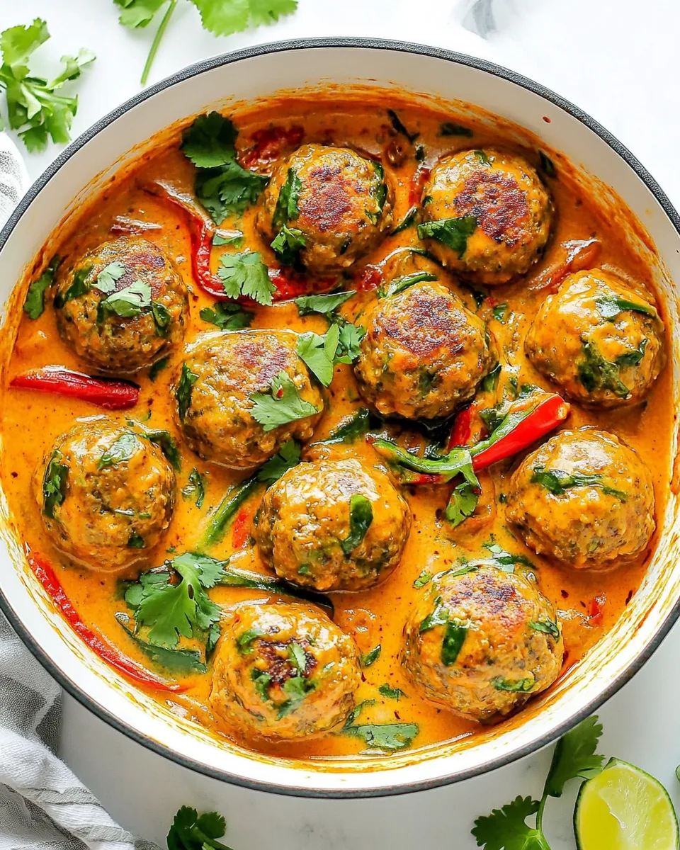 Thai Turkey Meatballs In Coconut Red Curry Sauce