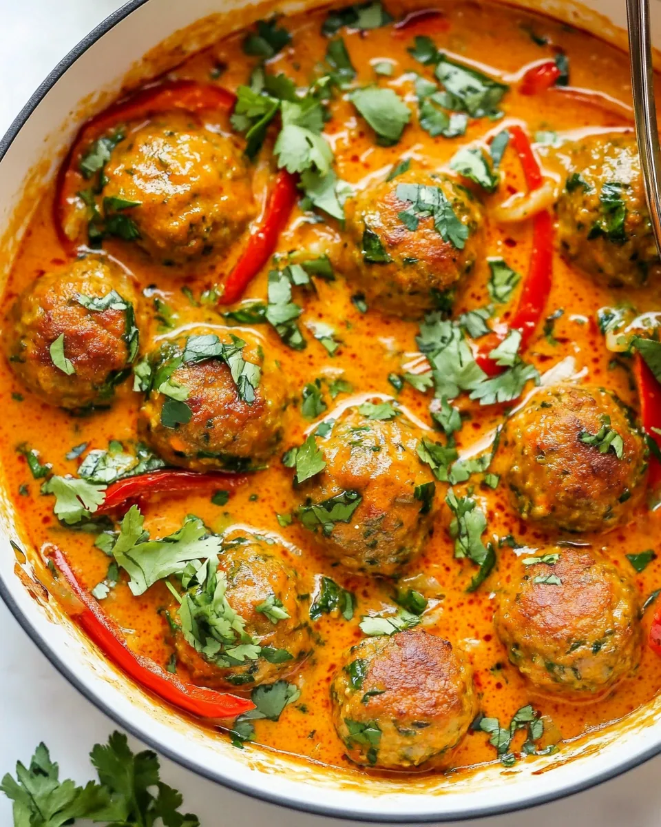 Thai Turkey Meatballs In Coconut Red Curry Sauce